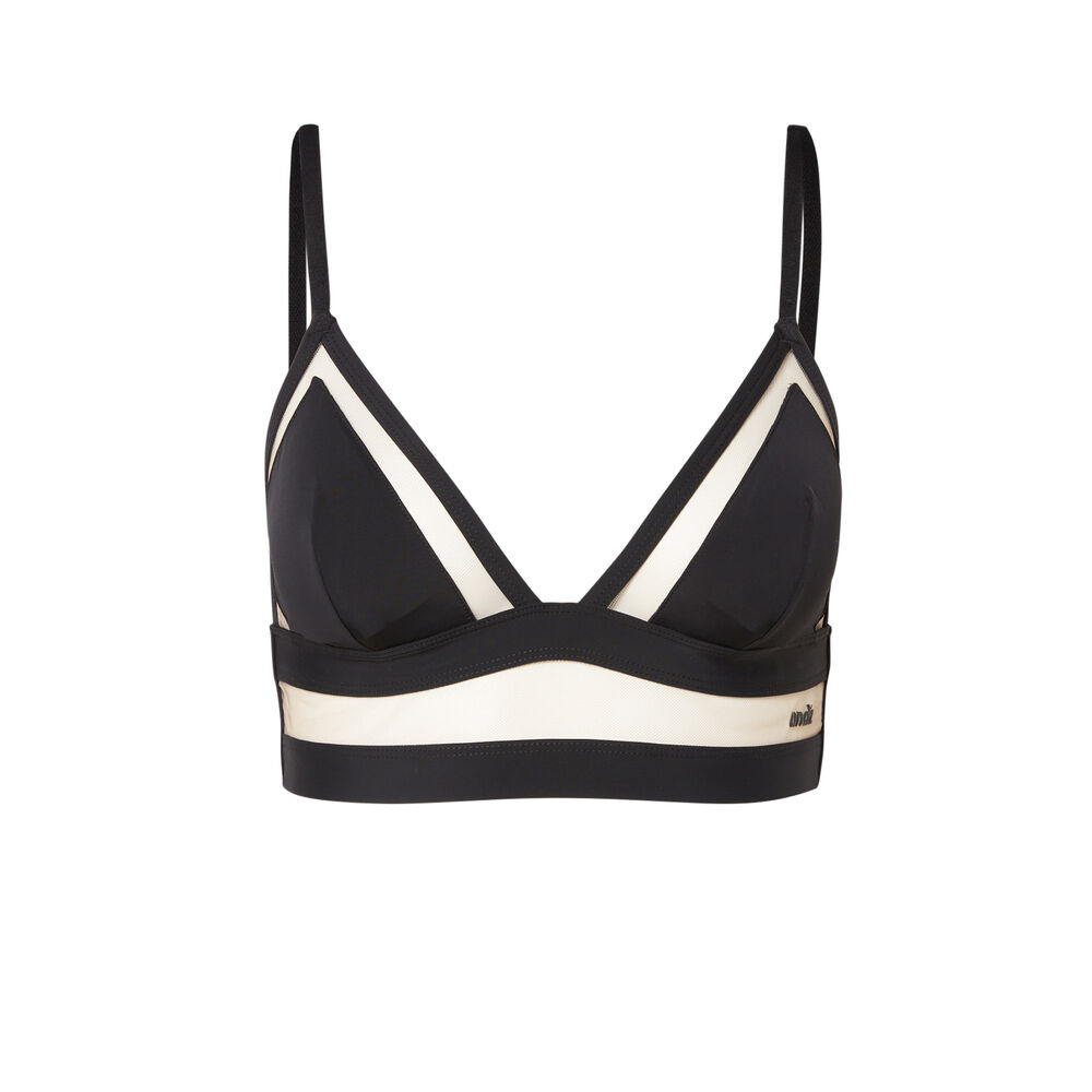 Soutien-gorge triangle et résille transparente - noir noir.