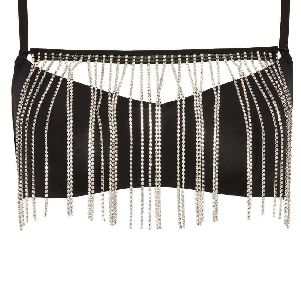Brassière à frange de diamant - noir noir.