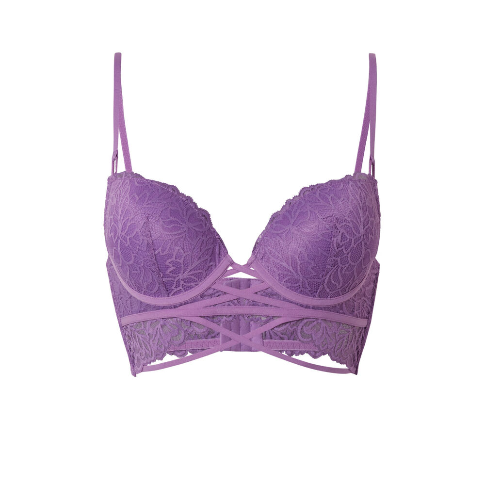 Soutien-gorge push-up à lien en dentelle - violet violet.