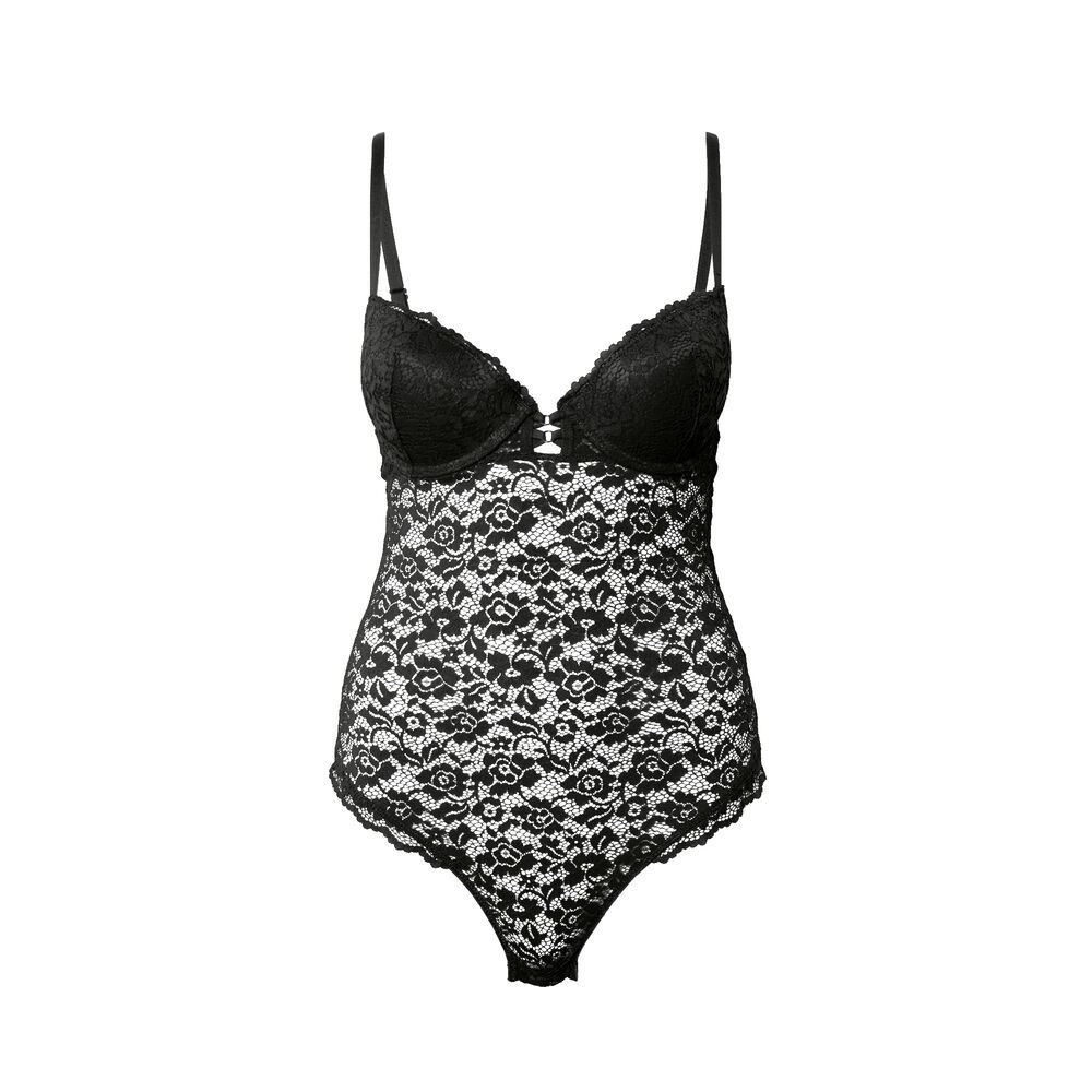 Body ampliforme en dentelle fleurie - noir noir.