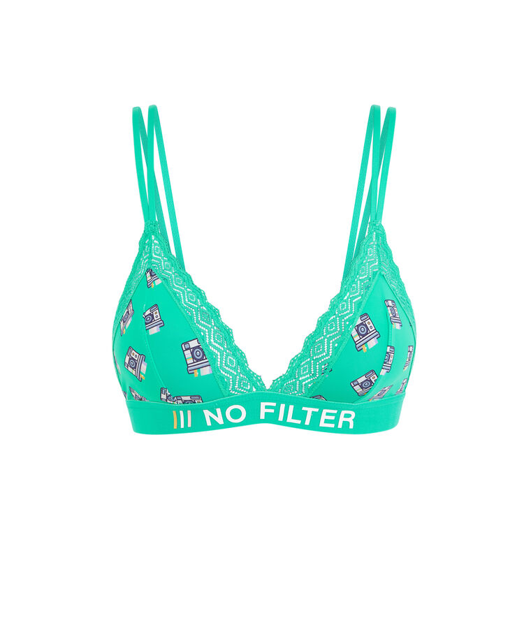 Soutien-gorge triangle sans armatures en mciro polyminiz vert émeraude.