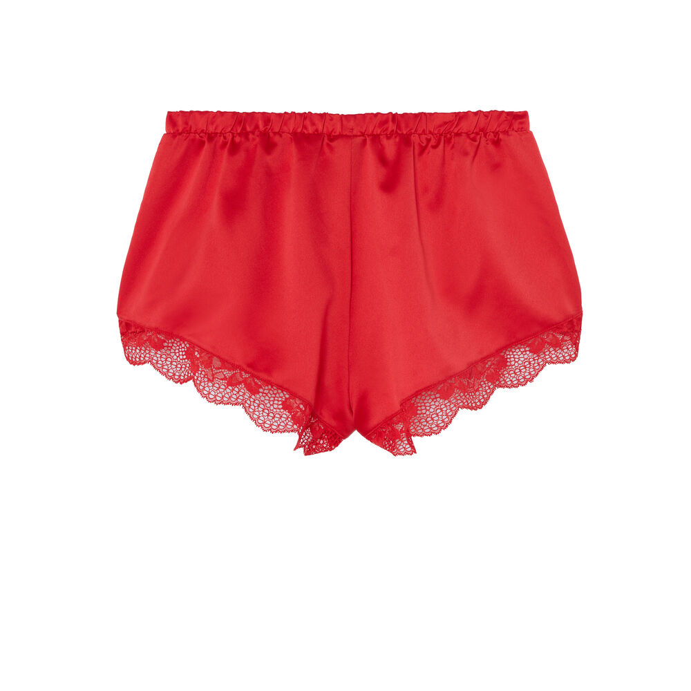 Short santiné et bords en dentelle - rouge rouge.