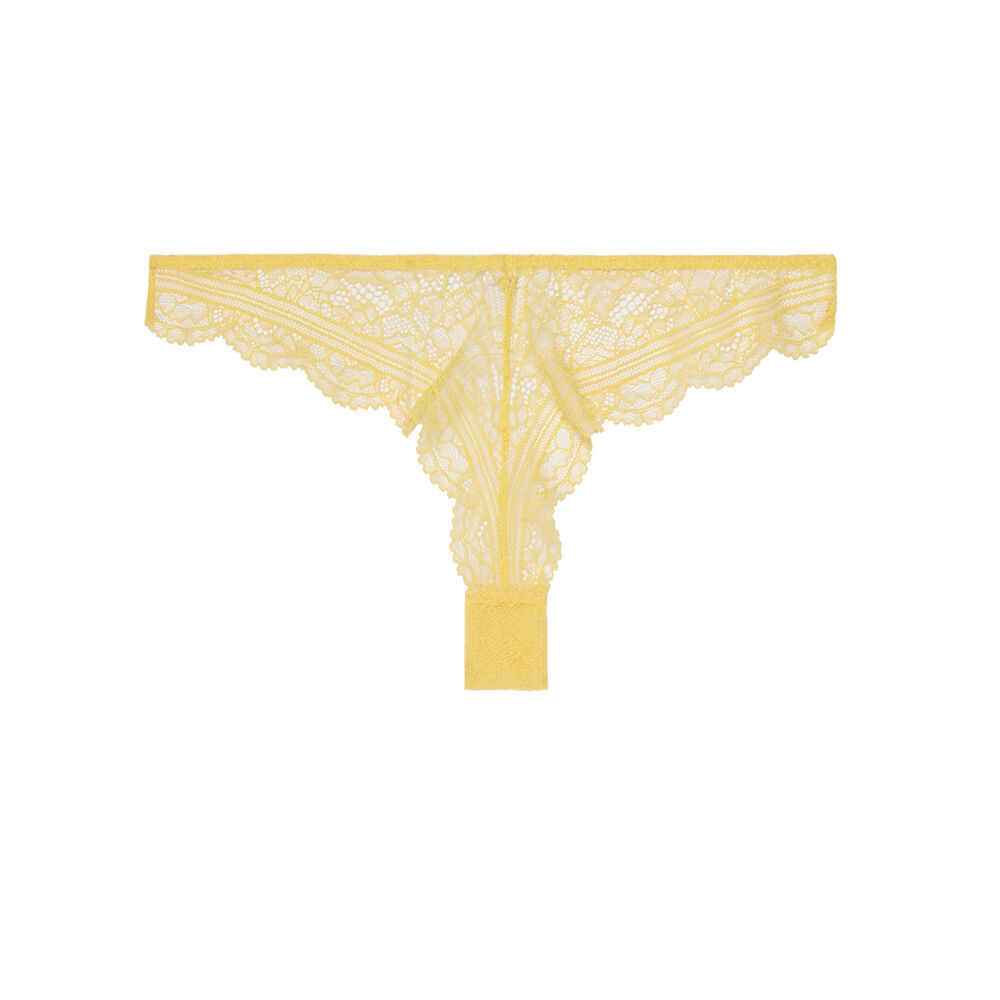 Tanga en dentelle - jaune jaune.