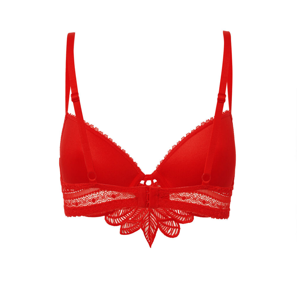 Soutien-gorge push-up en dentelle fleurs - rouge rouge.