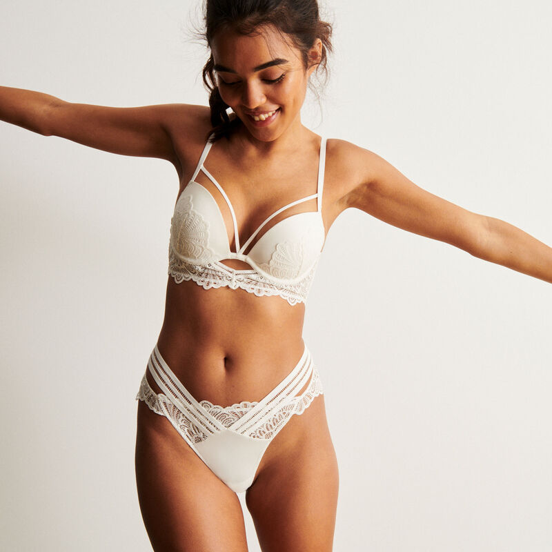 soutien-gorge push-up ajouré liens croisés - écru soutien-gorge push-up ajouré liens croisés - écru;