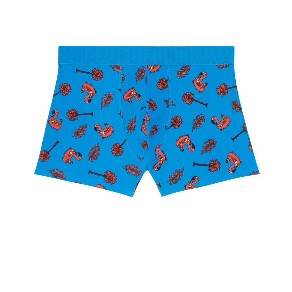 Boxer en coton à motif flamant rose - bleu bleu.