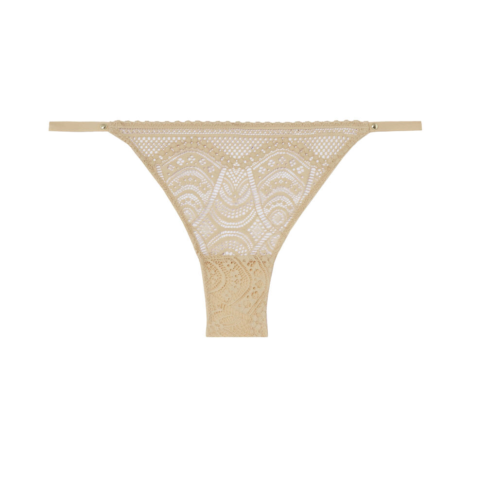 Tanga en dentelle fine - beige beige.