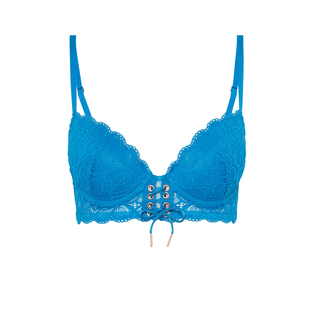 Soutien-gorge ampliforme à détail corset - bleu bleu.