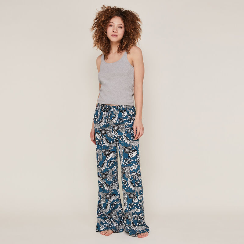 Pantalon imprimé fleuri - bleu canard Pantalon imprimé fleuri - bleu canard ;