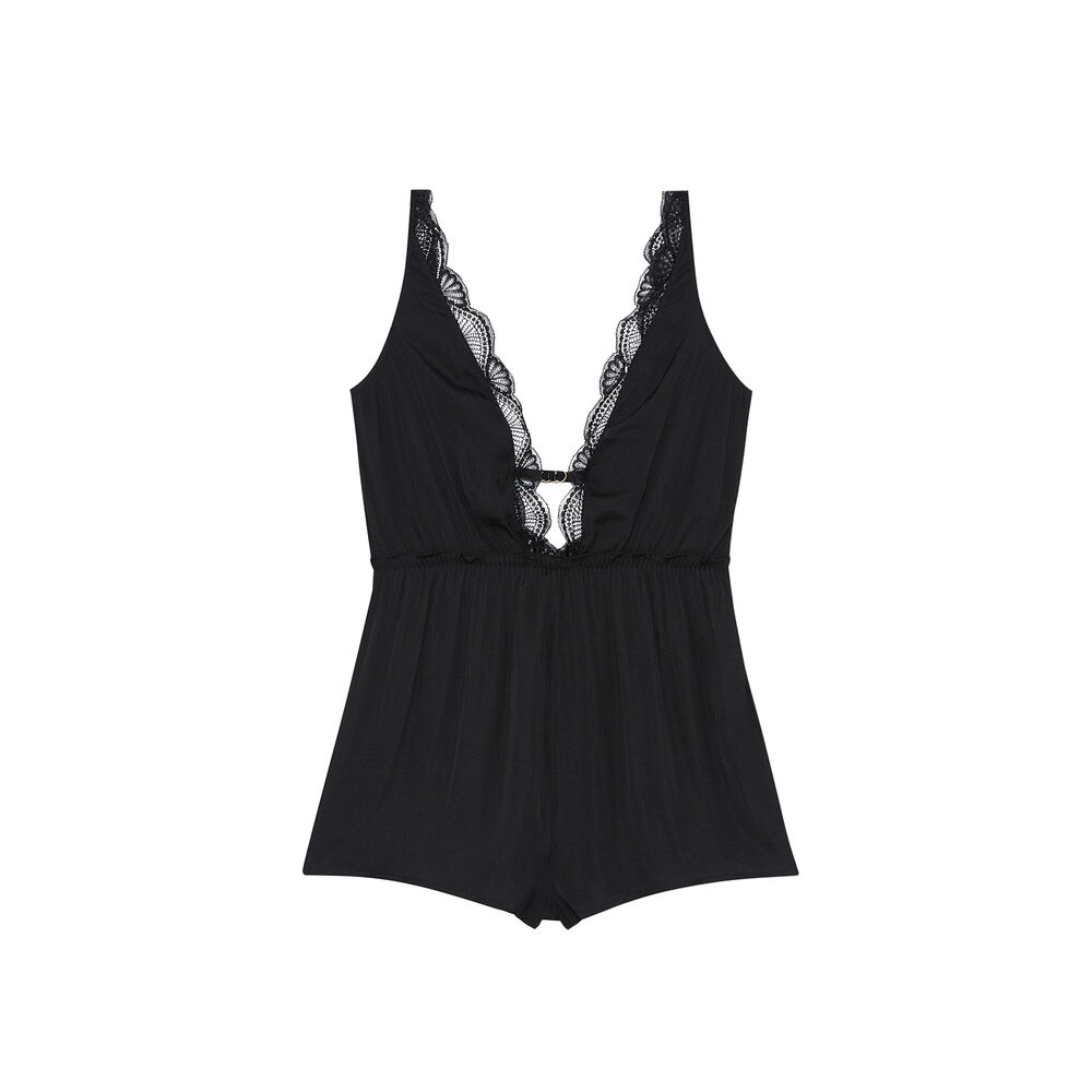 Combishort dentelle et satin - noir noir.