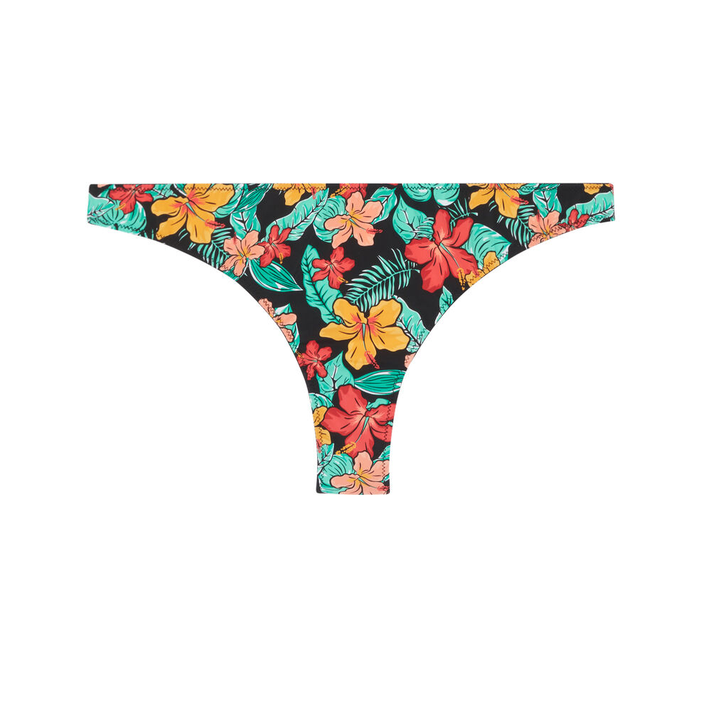 Tanga micro et dentelle à motifs exotiques - noir noir.