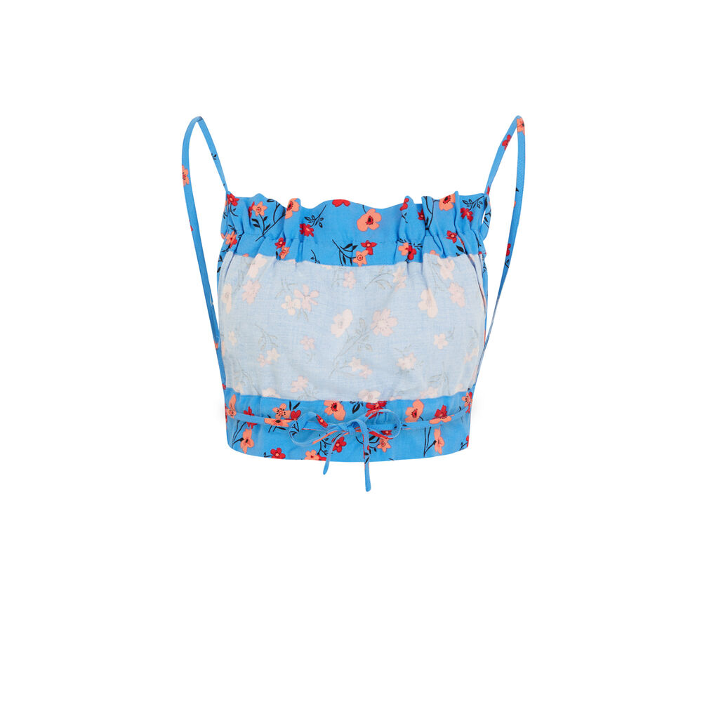 Top dos nu imprimé fleuri - bleu bleu.