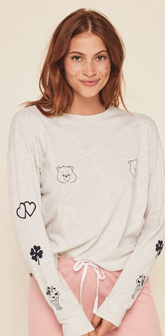 Top &agrave; manches longues les bisounours bisfaciz gris clair.