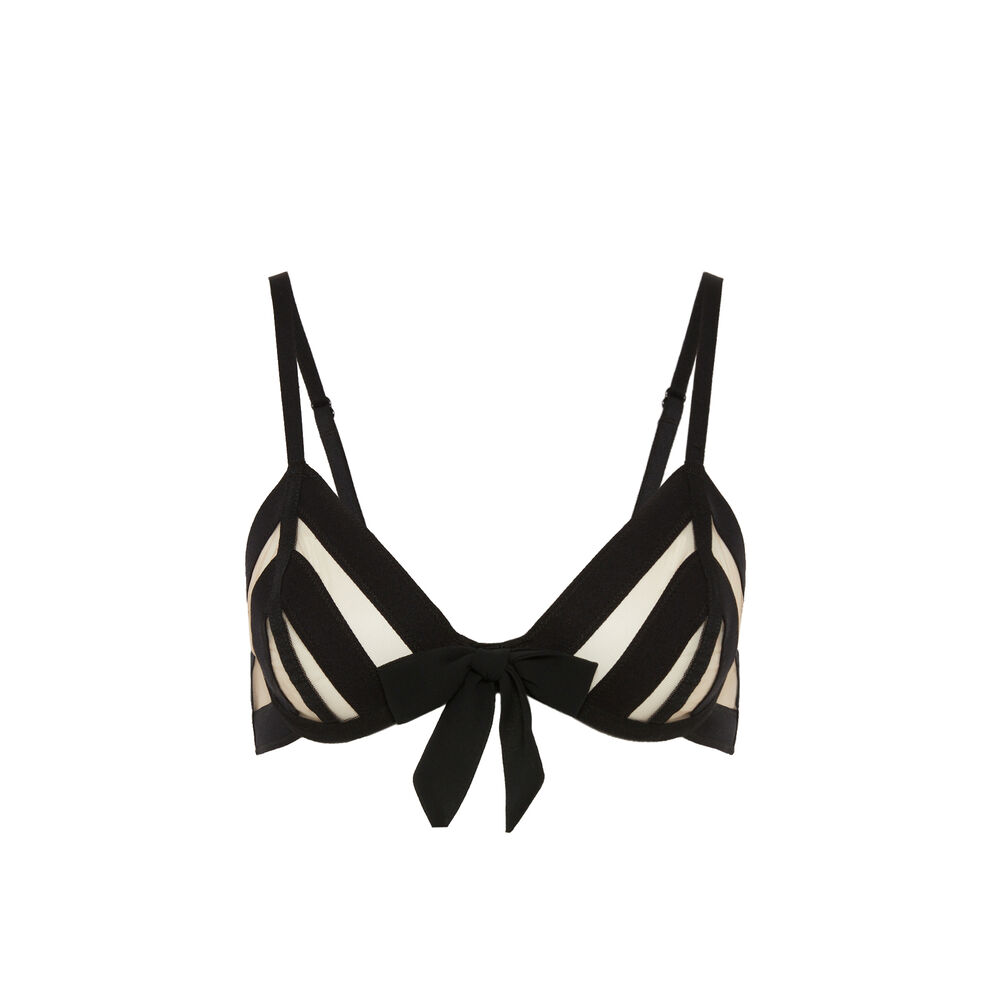 Soutien-gorge corbeille à bandes et nœud - noir noir.