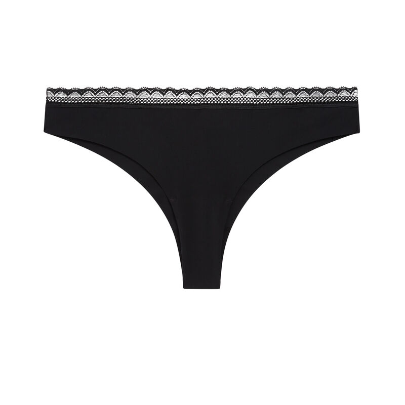 Tanga en microfibre uni - noir Tanga en microfibre uni - noir;