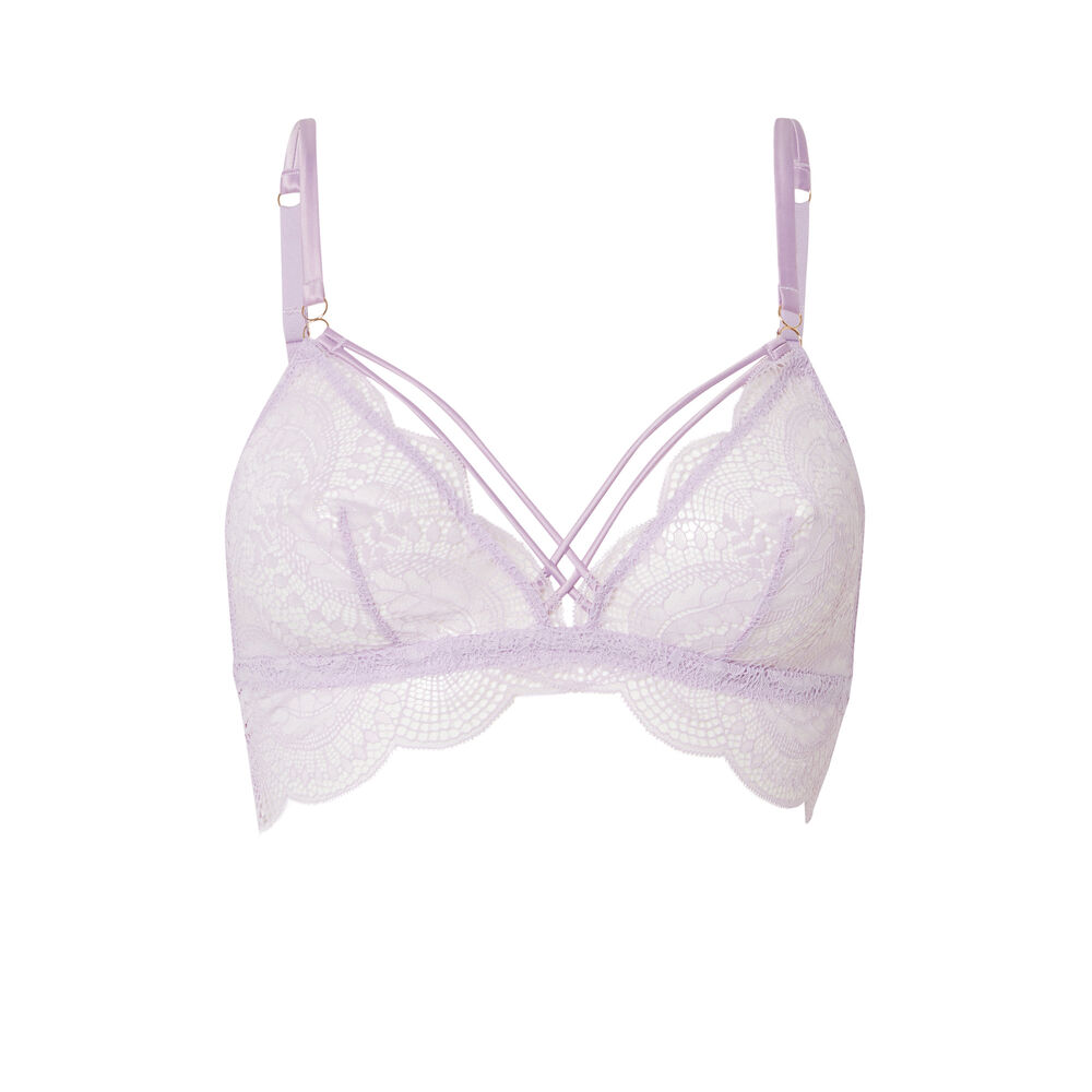 Soutien-gorge triangle en dentelle et liens satinés - lilas violet.