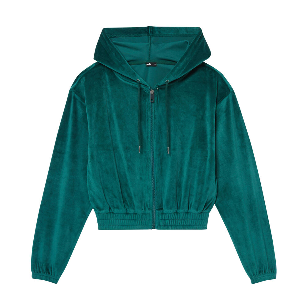 Veste crop en velours à taille élastique - sapin vert.