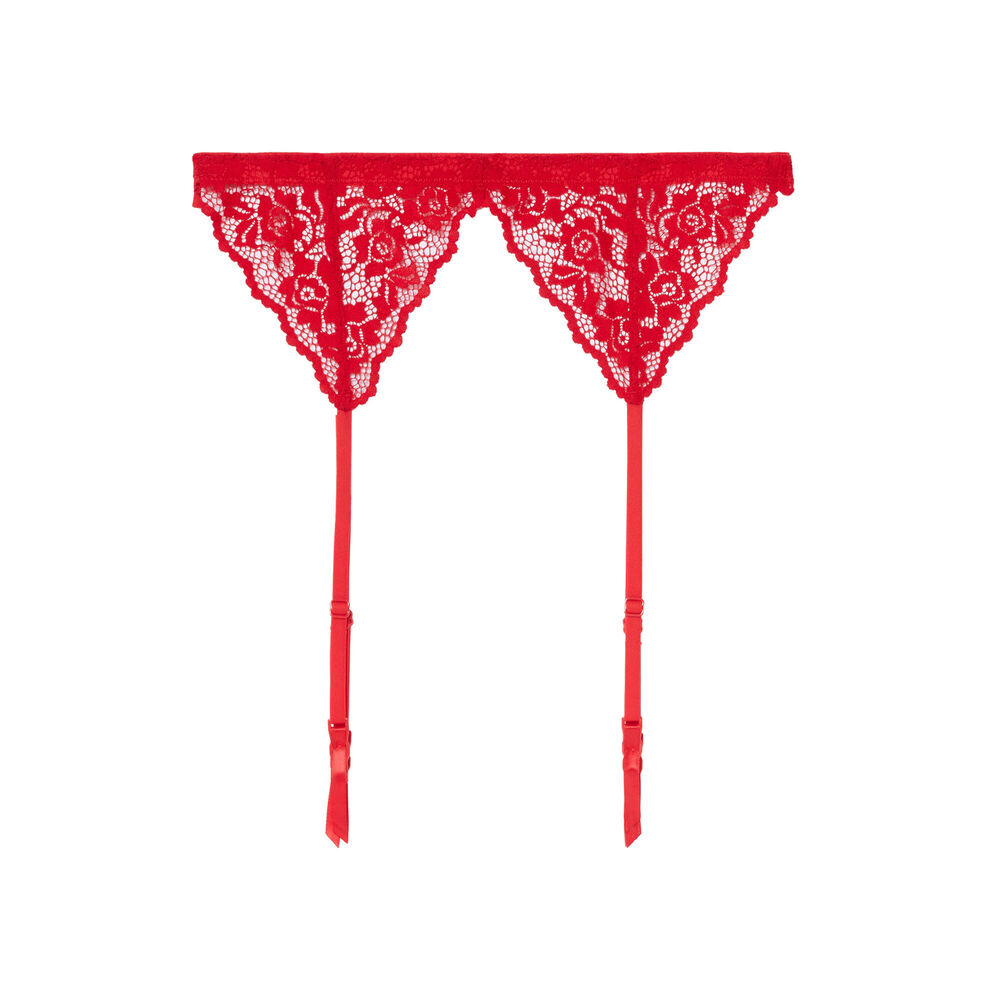 Porte jarretelles en dentelle fleurie - rouge foncé rouge.