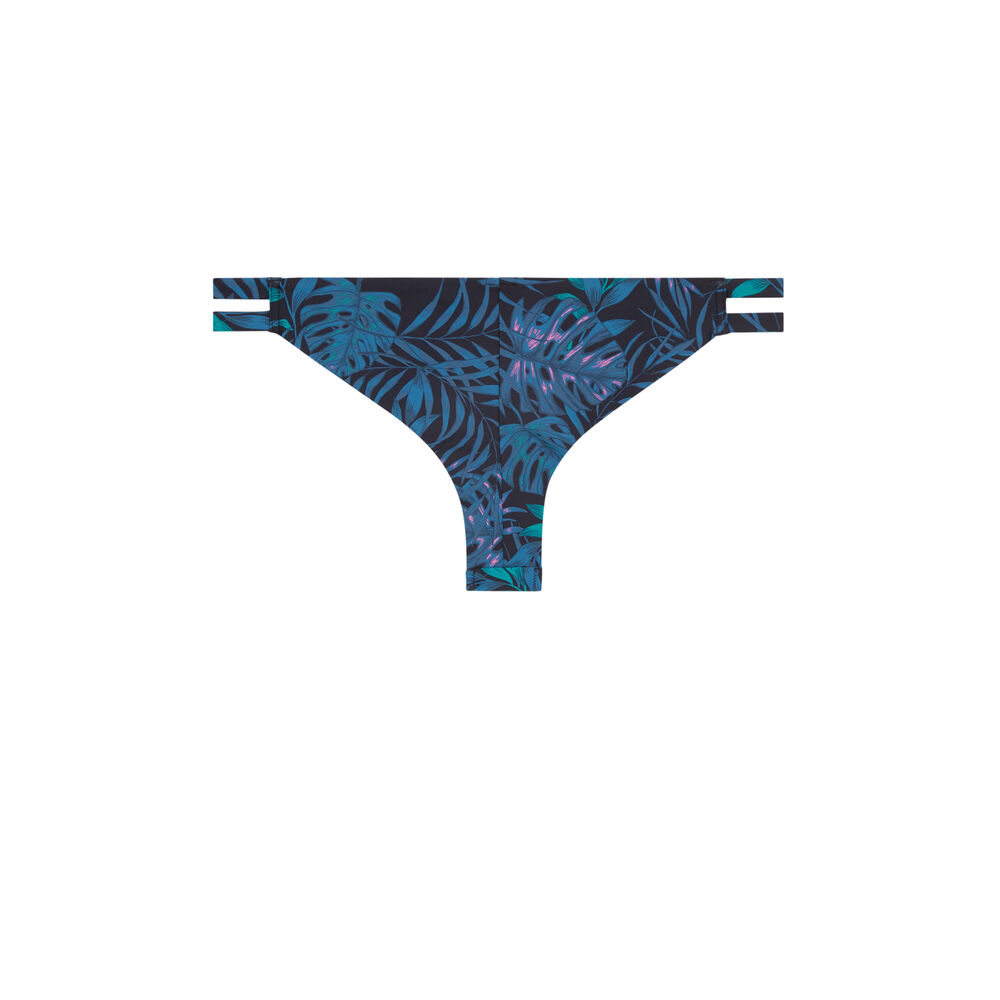 Bas de maillot de bain tanga imprimé tropical - noir noir.