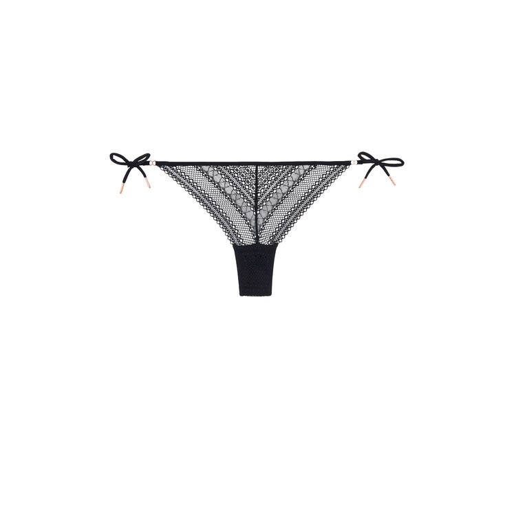 Tanga dentelle detail noeud neoriz noir.