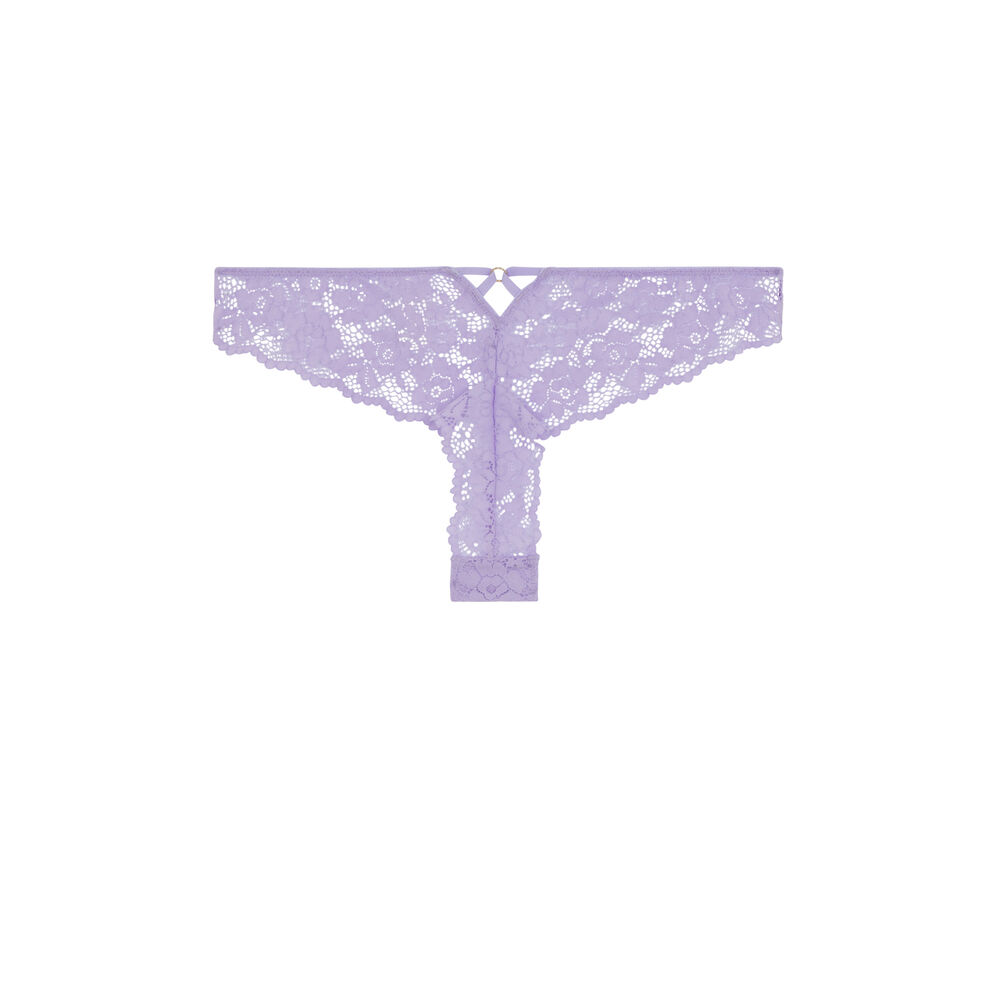 Tanga en dentelle fleurie- lilas lilas.
