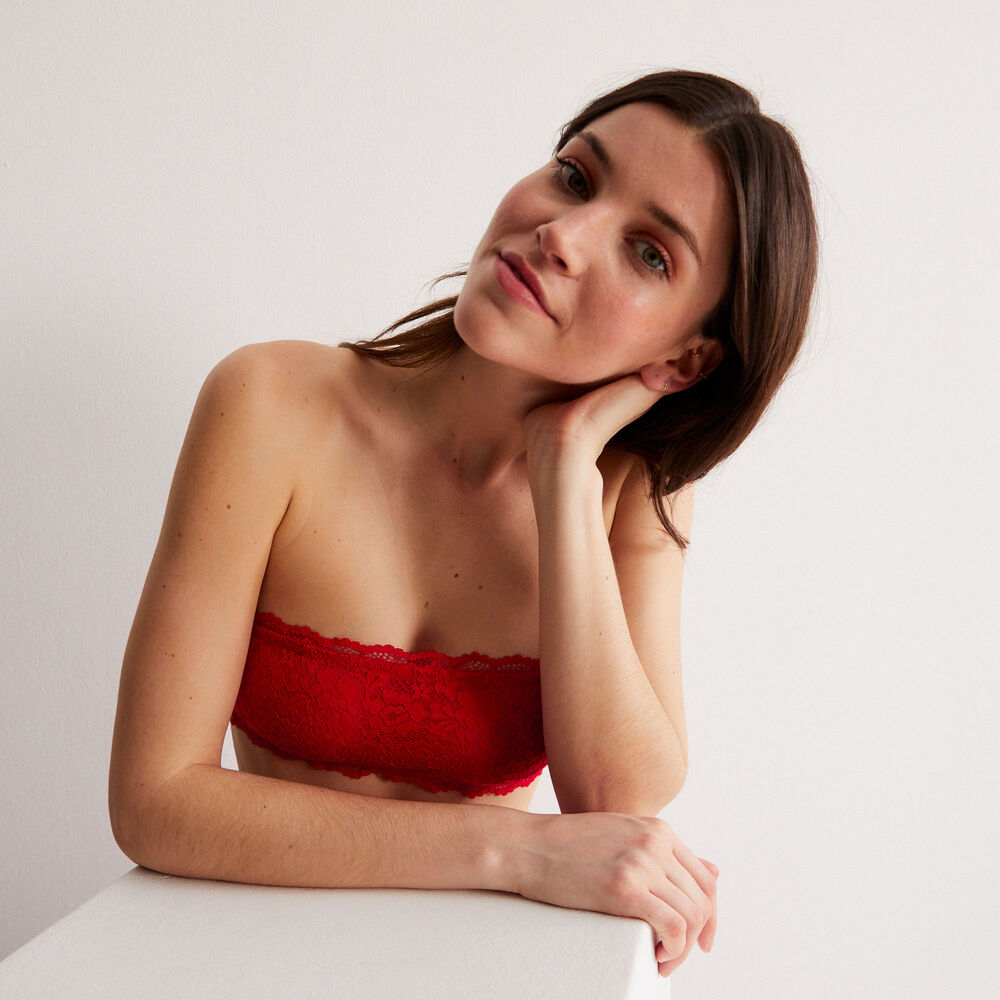 Soutien-gorge bandeau sans armatures effet corset - rouge rouge.