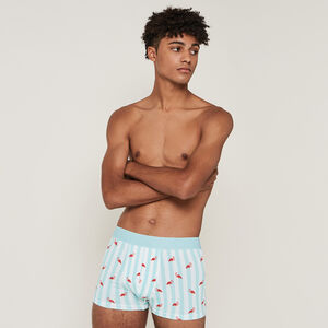 Boxer en coton imprim&eacute; flamants roses - bleu ;