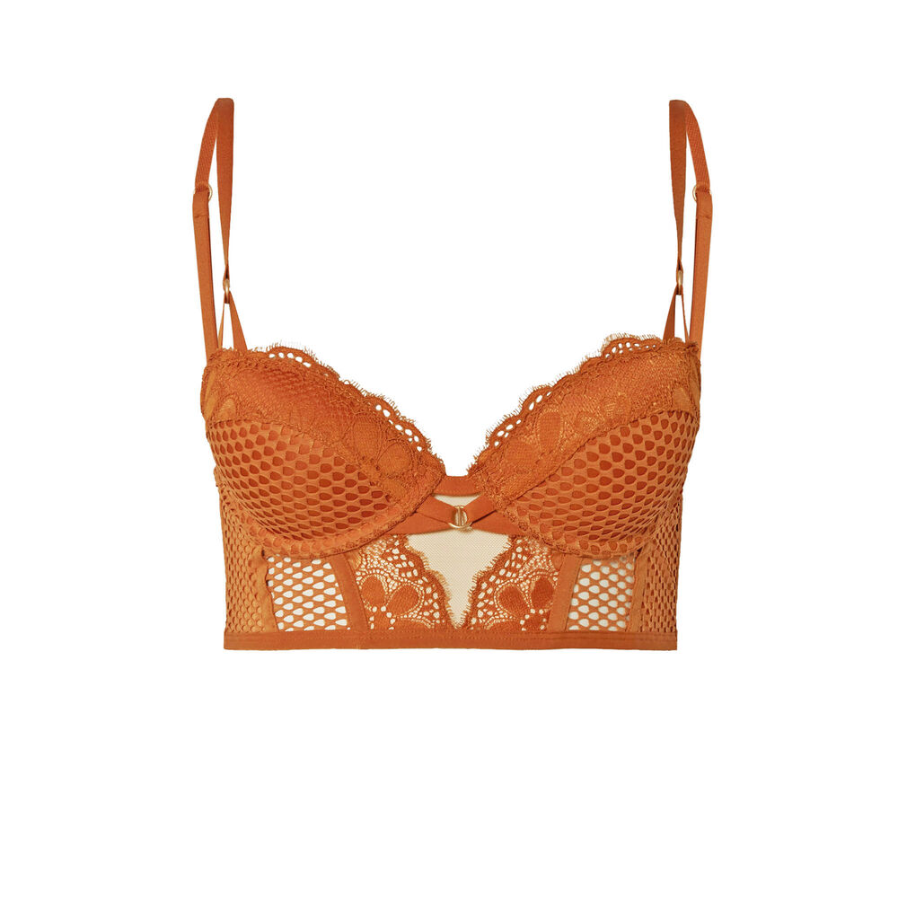 Soutien-gorge push-up bustier dentelle ajourée - marron marron.