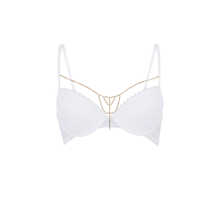 Soutien-gorge push en dentelle détail chaine paviniz blanc.