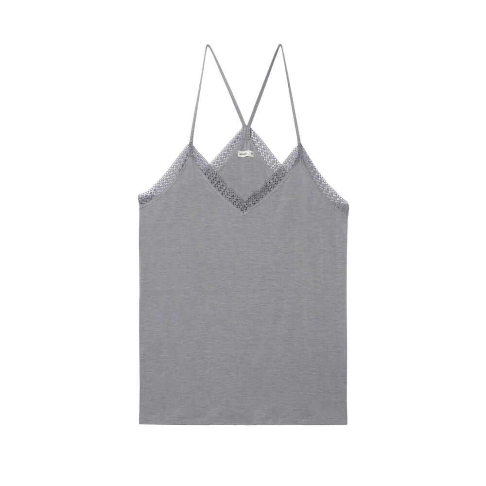 Top à bretelle fines et dentelle - gris gris.