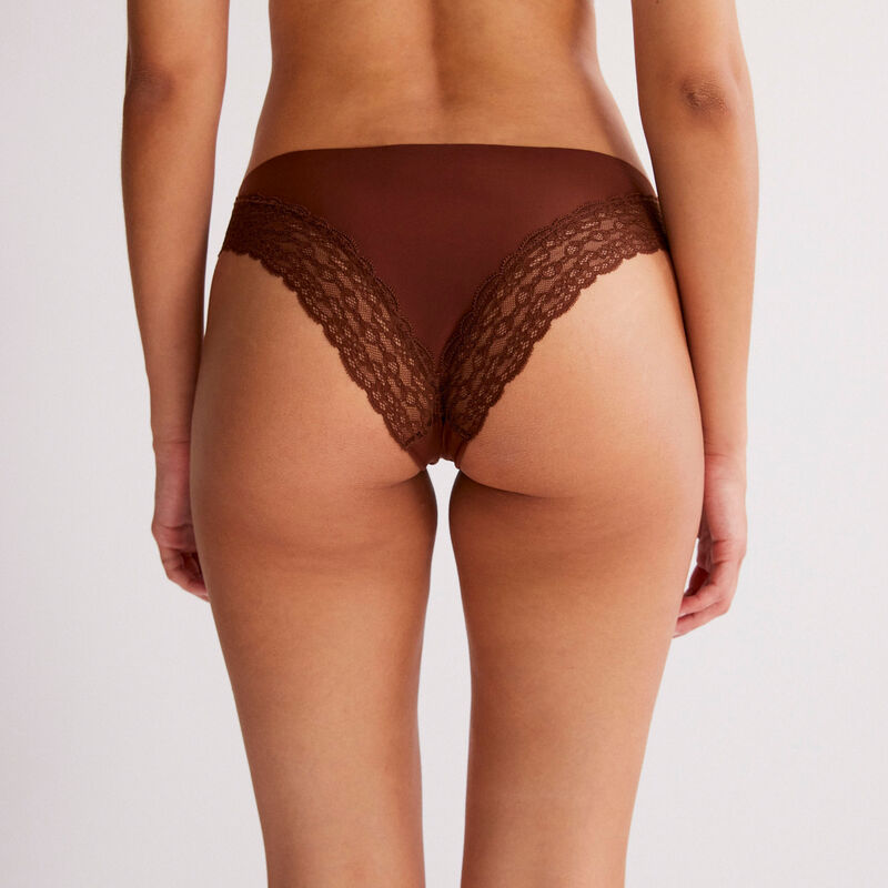 culotte en micro et dentelle - marron culotte en micro et dentelle - marron;