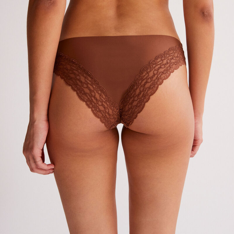 culotte en micro et dentelle - marron foncé culotte en micro et dentelle - marron foncé;