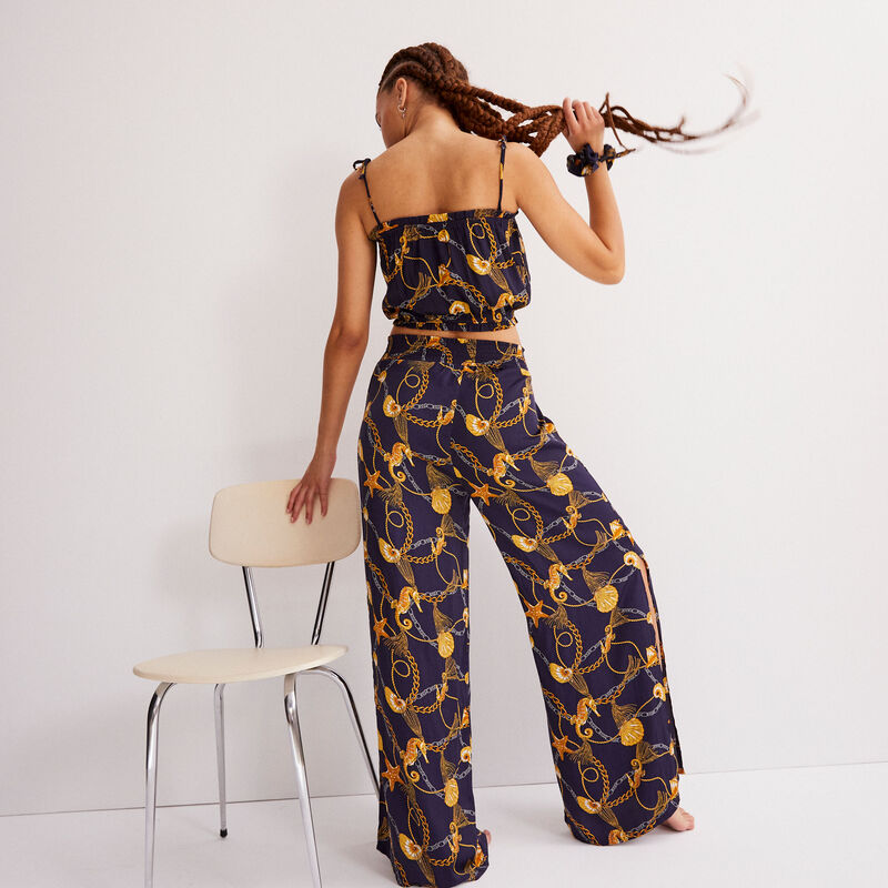 pantalon large imprimé chaines et coquillages - bleu pantalon large imprimé chaines et coquillages - bleu;