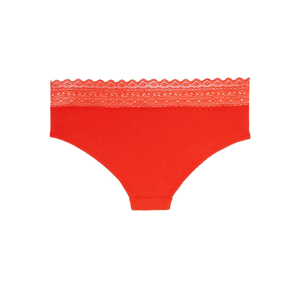 Shorty en coton uni à élastique dentelle - rouge rouge.