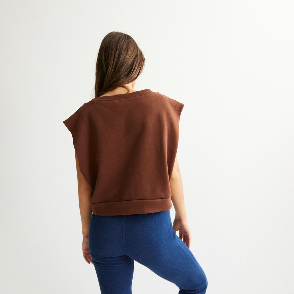 Sweat sans manches col v - marron marron.