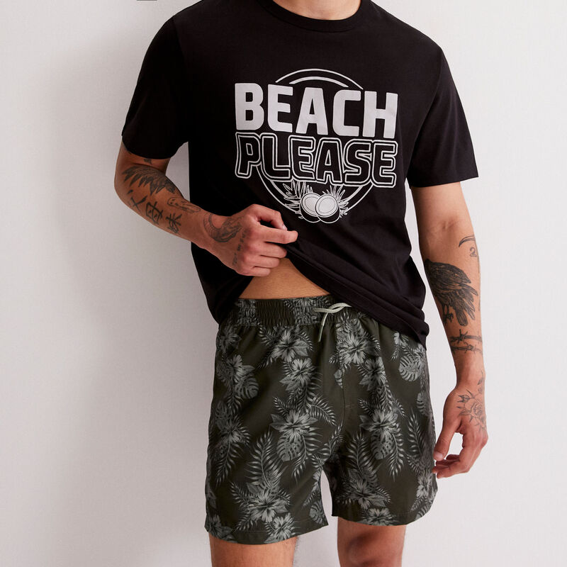 short de bain imprimé tropical - kaki short de bain imprimé tropical - kaki ;