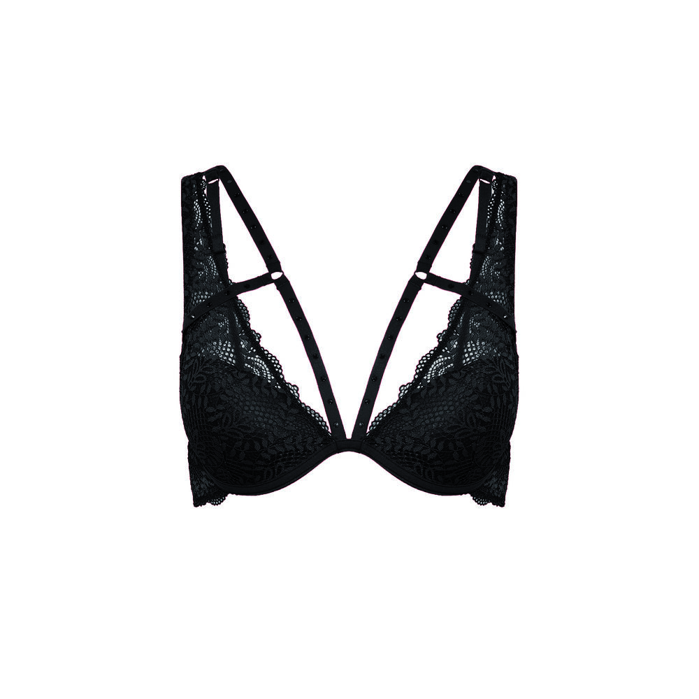 Soutien-gorge push-up foulard à dentelle et liens - noir noir.