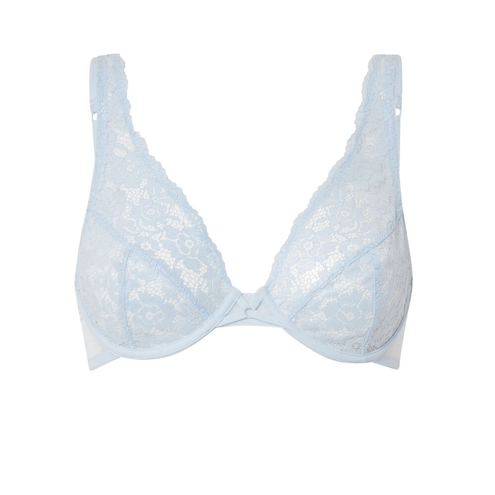 Soutien-gorge corbeille foulard en dentelle fleurie - bleu irisé bleu.