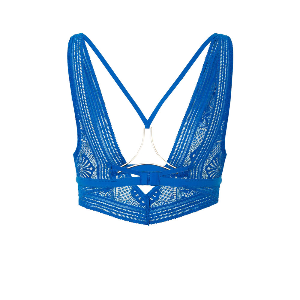 Brassière sans armatures à détails liens et bijou - bleu bleu.