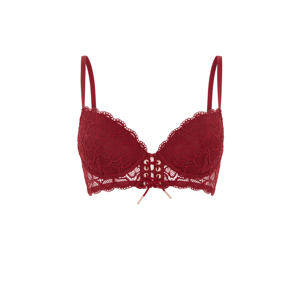 Soutien-gorge bustier ampliforme détail laçage - rouge bordeaux.