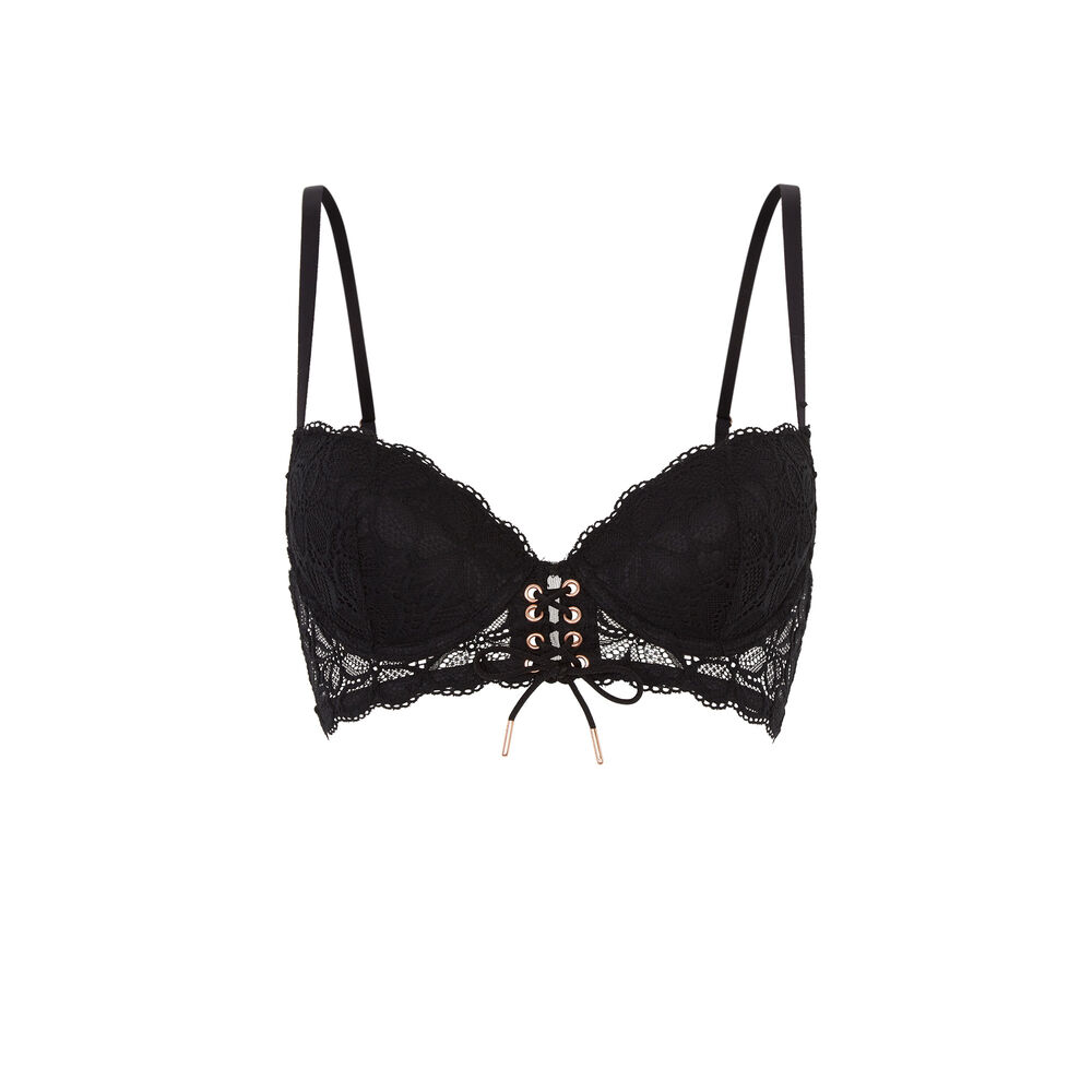 Soutien-gorge bustier ampliforme détail laçage - noir noir.