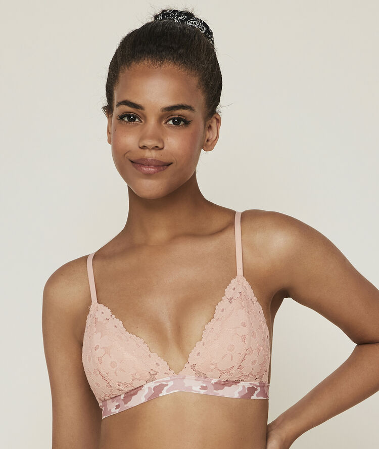Soutien-gorge triangle dentelle detail camo coloramadiz rose poudré.