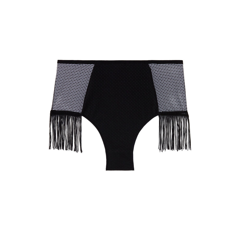 Culotte taille haute dentelle ajourée à franges - noir noir.