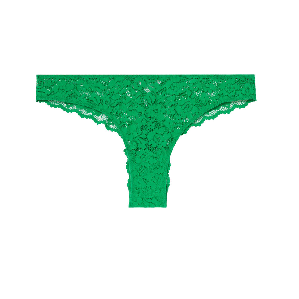 Tanga en dentelle fleurie - vert vert.