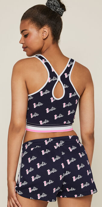 Top brassiere imprime logo barbie chambarbiz bleu marine.