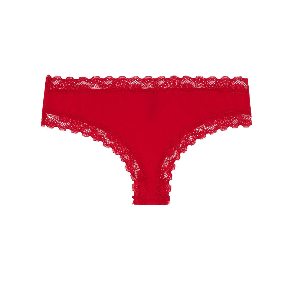Shorty coton à détails dentelle - rouge rouge.