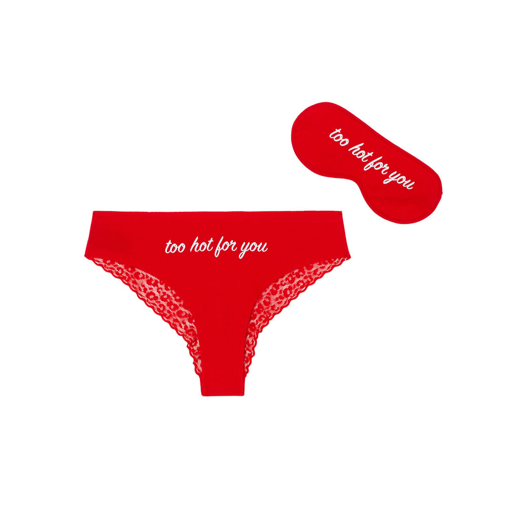 Set masque et culotte à imprimé too hot for you - rouge rouge.
