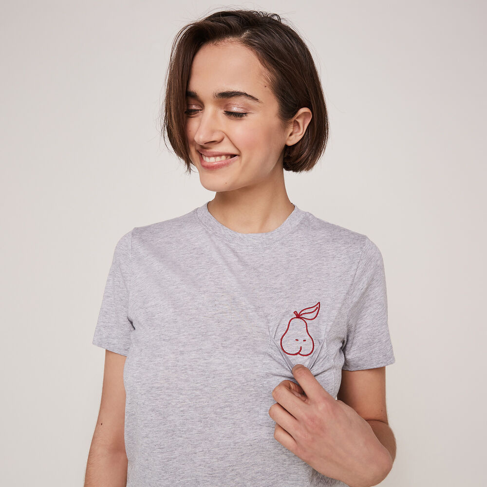 Top à manches courtes détail broderie poirecachiz gris.