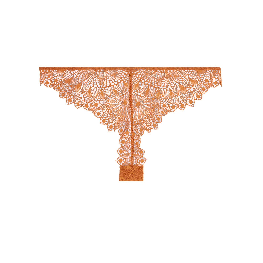 Tanga en dentelle à détail bijou - marron marron.