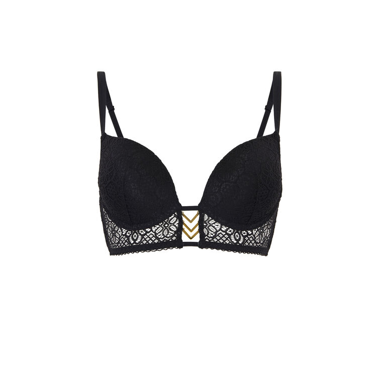 Soutien-gorge bustier push en dentelle détail bijou ethnobiz noir.